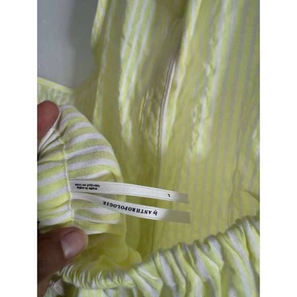 By Anthropologie Women's Yellow stripe Button-Front Halter Swing Blouse large - Picture 8 of 8